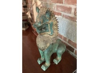Chinese BRONZE FOO DOG - 16' Tall, Heavy Solid Bronze, With Gold Highlights, Has Age!