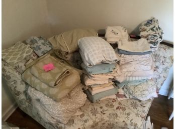 Large Lot Of LINENS - Includes Quilts, Blankets, Sheets, Everything Shown.