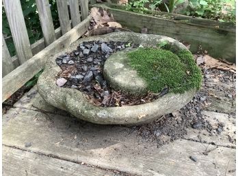 Antique Asian Style Poured Stone Garden Birdbath With Nice Growth