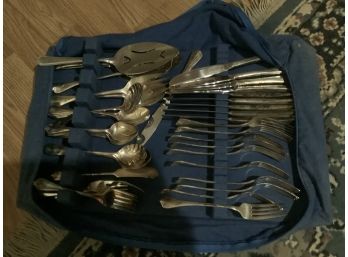 Set For 10 - Silver Plated Flatware Set In Zipper Cloth Case