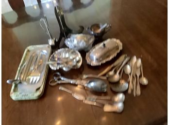 Silver Plate  Items And Flatware, Along With A Box Of Stainless Flatware