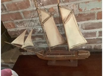 Vintage Wooden Masted Ship Model - 22' Long, W/ Canvas Sails