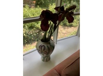 Floral Vase - Ceramic / Porcelain, On The Windowsill, With Faux Flowers