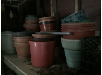 SHED LOT OF VINTAGE FLOWER POTS - Some Clay, Some Glazed, All Included!