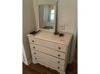 Painted White Wood - Bed Frame And 2 Dressers As Shown, 5-drawer And 4-drawer W/ Mirror