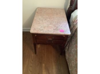 2 Drawer Pink Marble Topped Bedside Table, Mahogany