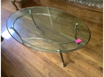 Brass Base, Oval Glass Top Table - Living Room Sofa Table. Nice Classic Lines
