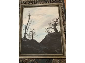 Signed Oil On Canvas By YVONNE ERIKSEN Of A Tree Lined Landscape