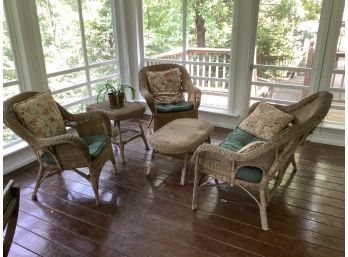 Antique Wicker Patio Set - With Cushions. Well Used In The Sun Porch