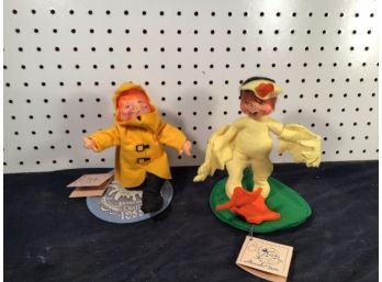 2 Vintage Annalee Dolls Duck And Raincoat Doll, With Tags