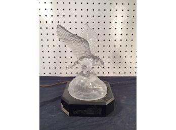 Glass Light Up Glass Eagle With Stand - Working, Light Is In The Wood Base