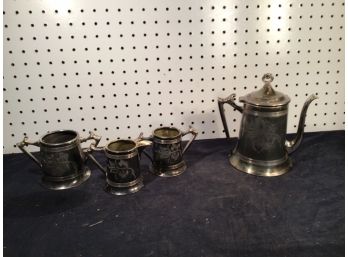 Quadruple Silver Plated Tea Set, Antique, By W.S. Co.