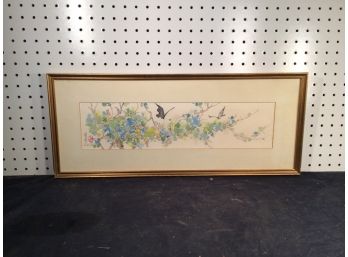 Asian Hand Done & Signed Butterfly Painting In Nice Frame