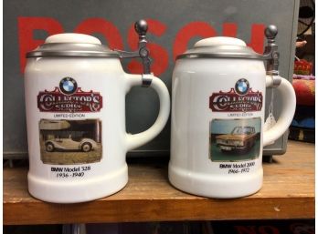 Two Vintage Collector Beer Steins, BMW Autos, Model 328 & 2000, Lmtd Ed.