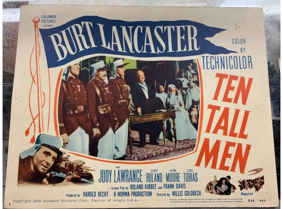 Original Movie Lobby Card, C1956 Columbia Pictures, Burt Lancaster, Ten Tall Men (10)
