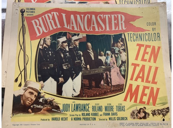 Original Movie Lobby Card, C1951 Columbia Pictures, Burt Lancaster, Ten Tall Men (4)