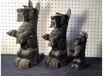 3 Cast Iron Scotty Doorstops, 9-16 Inches Tall, Vintage