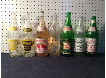 Lot Of 7 Misc Soda Bottles. 1 Still Full All 1 Pt. Coca-Cola, Etc.