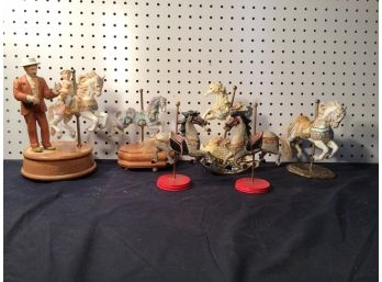 Lot Of 6 Carousel Horses With 3 Music Boxes.