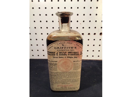 Full Bottle Of Griffiths Compound Rheumatism Medicine, Antique - With Label