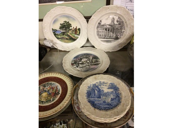 12 Collectible Plates, Nippon, Currier Reproduction, Blue & White, Cooperstown, Etc.