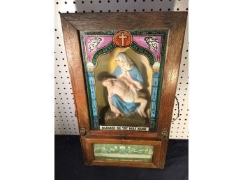 Antique Jesus And Mother Mary Statue In Wall Hanging Box - For Christian Rites