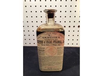 Full Bottle Of Griffiths Compound Rheumatism Medicine, Antique - With Label