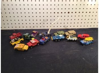 Lot Of 14 Matchbox And Hotwheels Cars. Off Road Vehicles - Diecast Trucks Etc.