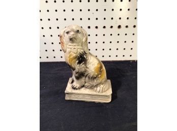 Antique 19th Century English Chalkware Staffordshire Dog, 7 Inches Tall
