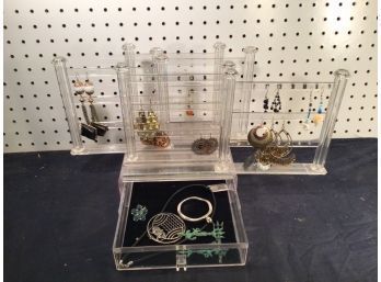 Clear Expanding Earring Display Stand With Storage Drawer And Jewelry As Shown