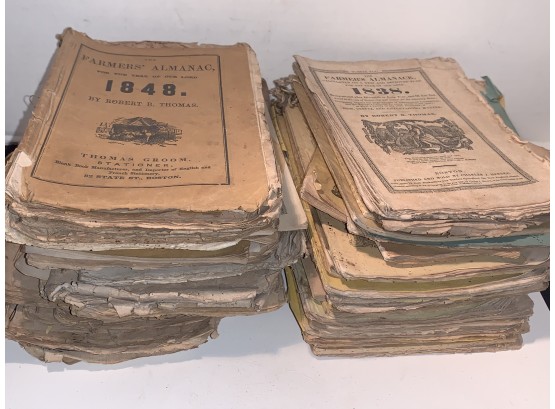 Pile Of Antique Farmers Almanacs, Circa 1830s To Early 1900s