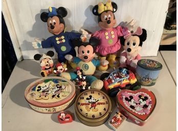 Big Lot Of Disney Mickey And Minnie Mouse Items Toys Dolls Tins