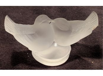 Signed Lalique France, Two Dove Paperweight, 3 Inches Long