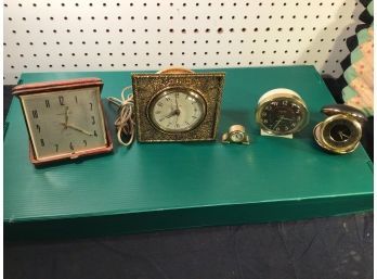 Group Of Vintage Alarm Clocks, Etc.