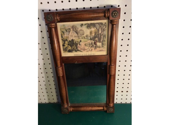 Vintage Mirror With Currier & Ives Motif - Nice Condition, Maker's Mark On Back