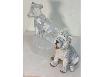 2 Dog Figurines, One 5.5 Tall Glass, One Country Artists Westie