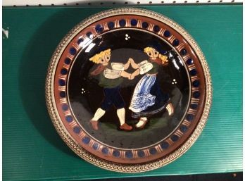 Signed Approx. 11' Diameter Folk Art Plate / Charger, Hand Painted Dancers Scene