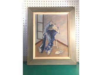 Signed Painting - Pants Resting On A Stool, Nicely Framed, Signed On The Back