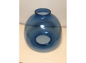 Antique Glass Oil Lamp Shade, Blue, 7 Tall, 6 Diameter, 3 Diam. Opening At Base