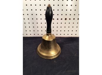 Antique Brass School Bell With Wood Handle, Nice Loud Ring