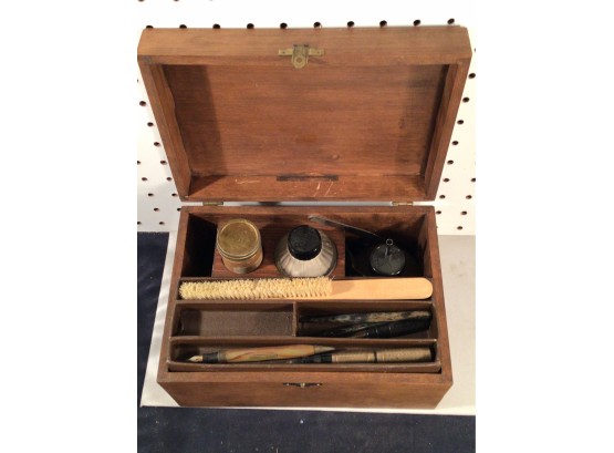 Antique Pens And Writing Box With Supplies By Parker Inside, 14k Gold Nib, Etc.