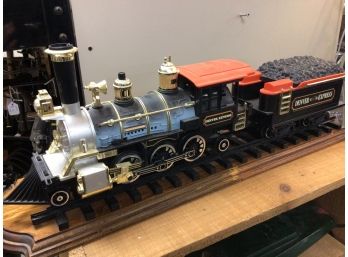 The Denver Express Locomotive And Tender With Display Track Mounted On Wood