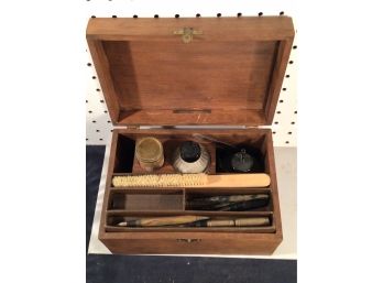 Antique Pens And Writing Box With Supplies By Parker Inside, 14k Gold Nib, Etc.