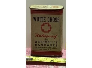 Antique White Cross Waterproof Band Aid Tin 1930s