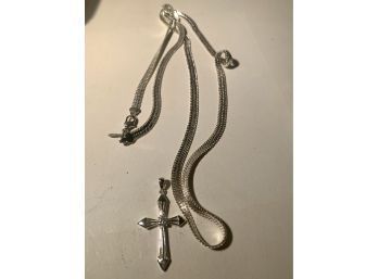 Sterling Silver Religious Cross With Center Stone, Plus 15 Inch Napier Necklace