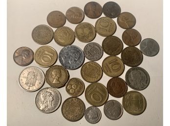 Vintage Foreign Coin Lot, With Some U.S. Wheats. This Item Is Shippable.