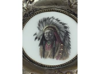 OHara Dial Co., Paris, France Silver Cup Plate With Indian On Porcelain Center