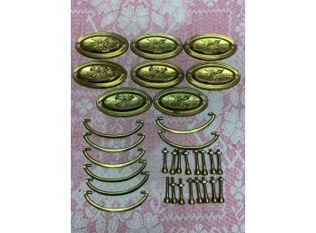 Set Of 8 Drawer Pulls, Bugle & Cannon Motif, 3 Inch On Center Mounting