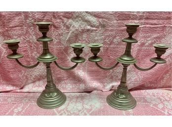 Pair Antique Pewter Candle Sticks, 11 Inches Tall, Ornate
