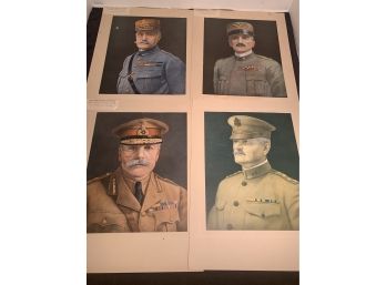 Antique WWI, The Four Famous Generals, Foch, Pershing, Haig & Diaz, 11x8.5 Color Prints